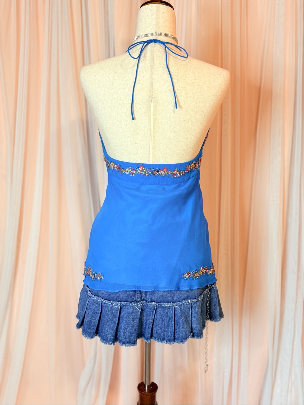 Caché 100% Silk Beaded Cami Tank Top Blue Y2K Fairy Boho Embellished Size 8 - Picture 13 of 14